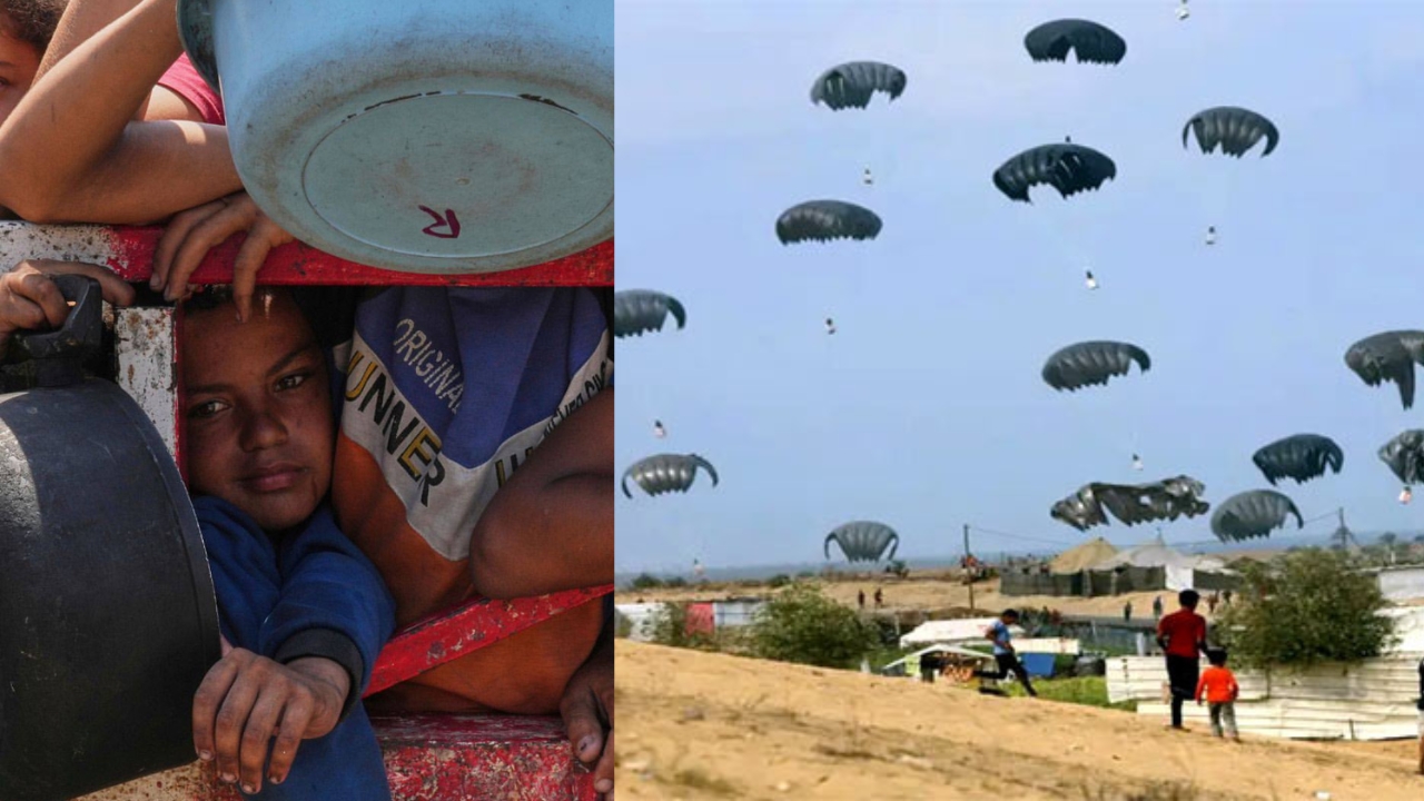 গাজায় আকাশ থেকে ত্রাণ ফেলা